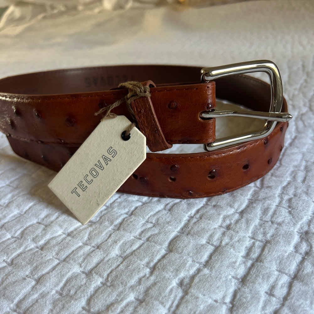 Tecovas Tan Full Quill ostrich Leather Belt with Buckle